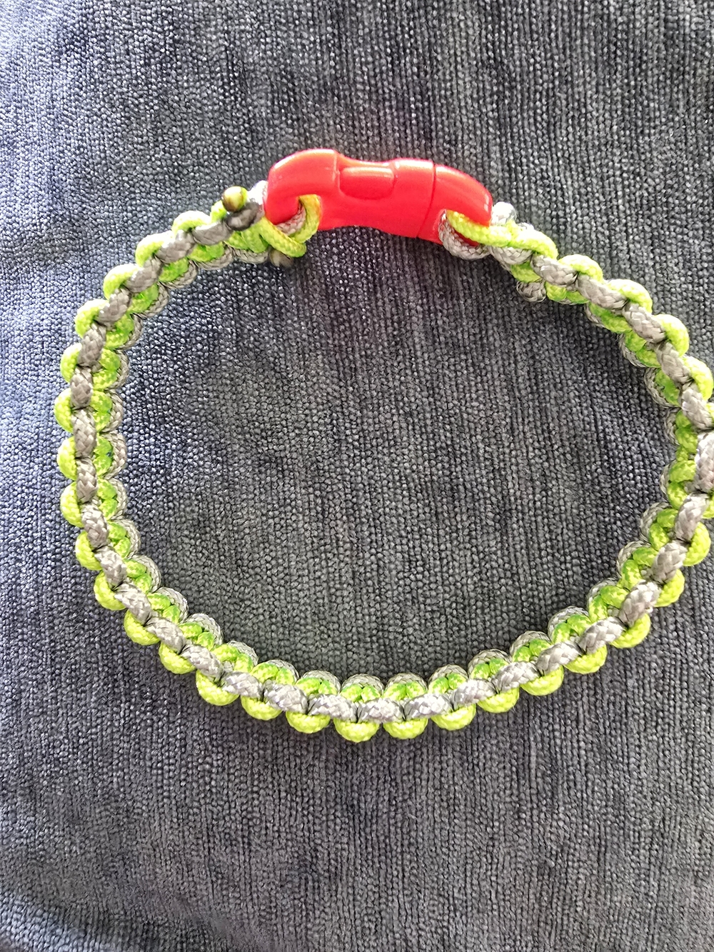 Handmade Neon Green and Gray Bracelet with Red Clasp NWT